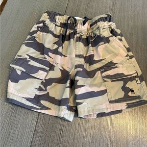 abercrombie kids Boys Camo Swim Trunks in Green, Black, Cream